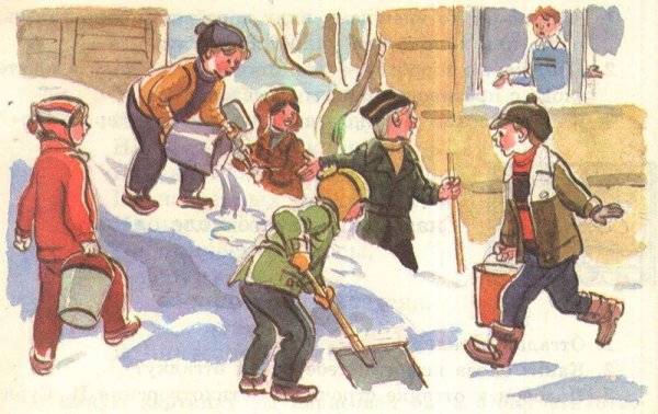 Картинки дети строят снежную горку 