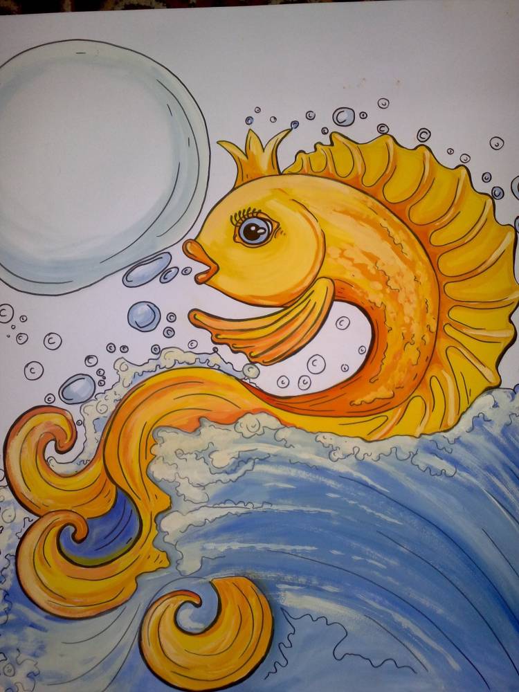 Иллюстрация золотая рыбка в стиле