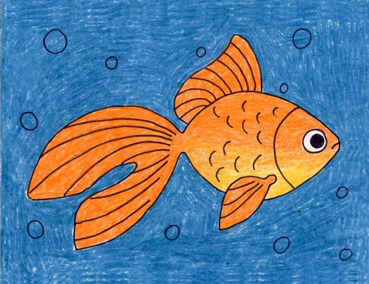 Золотая рыбка рисунок легкий