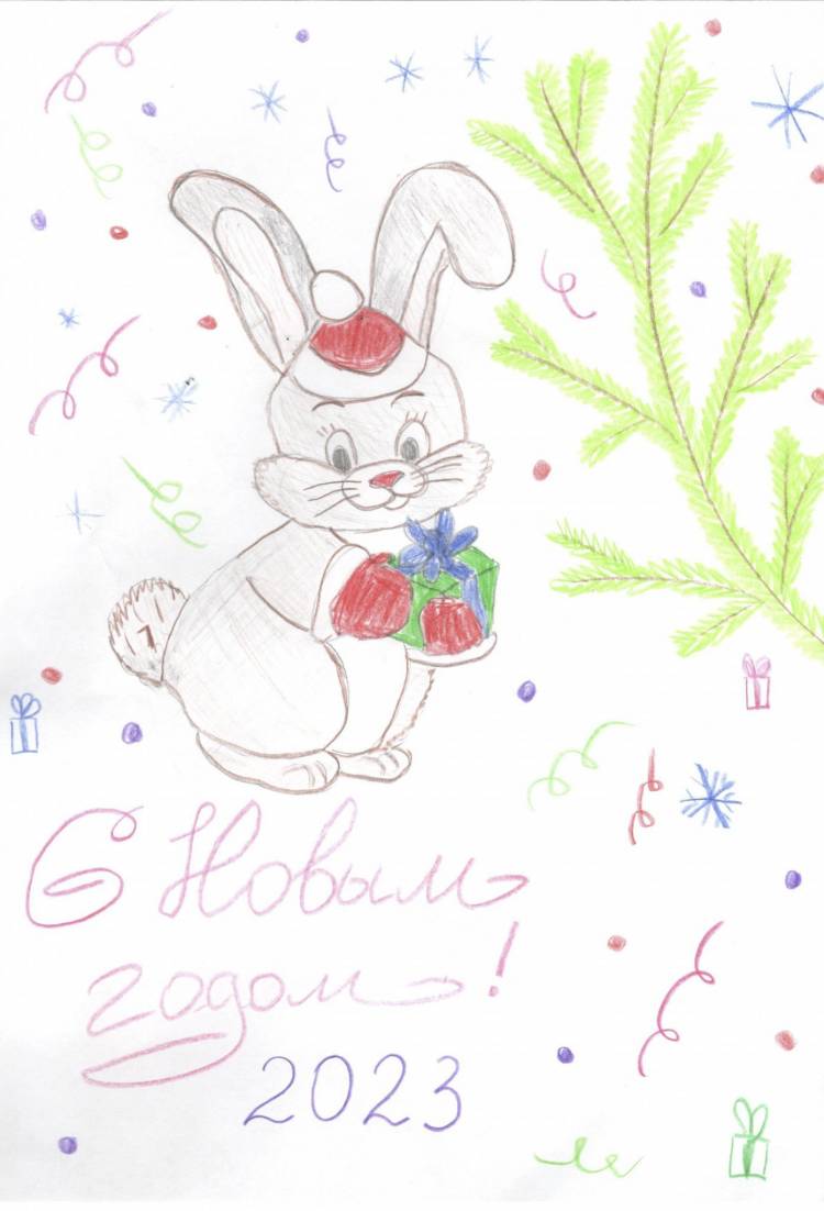 Кролик новогодний рисунок
