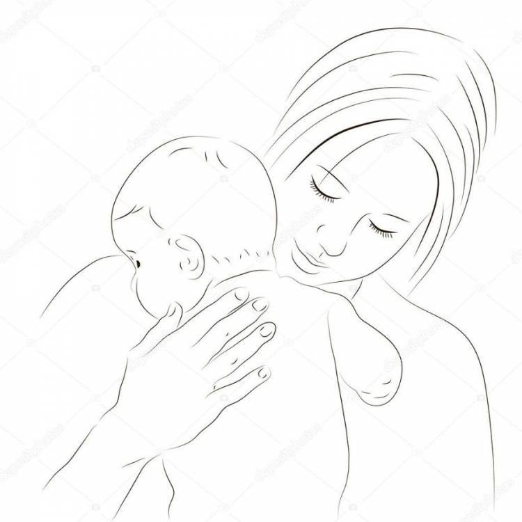 Мама с ребенком рисунок поэтапно