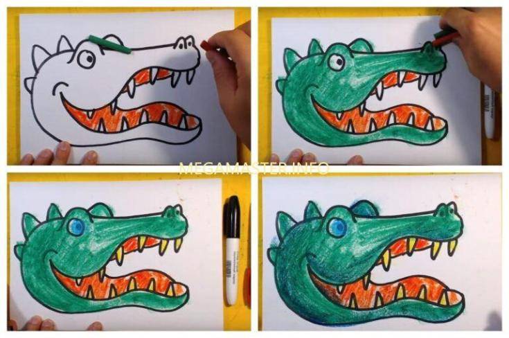 Как нарисовать крокодила карандашом поэтапно
