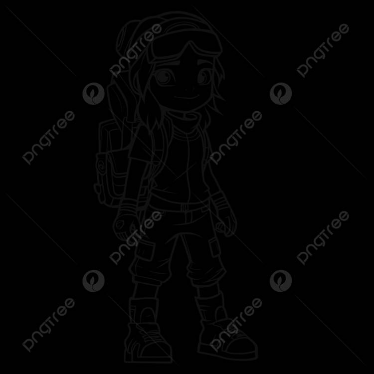это изображение представляет собой набросок игровой девушки с рюкзаком вектор PNG , базовый простой милый мультфильм фортнайт наброски, изолированные на белом фоне, детская раскраска PNG картинки и пнг рисунок для бесплатной загрузки