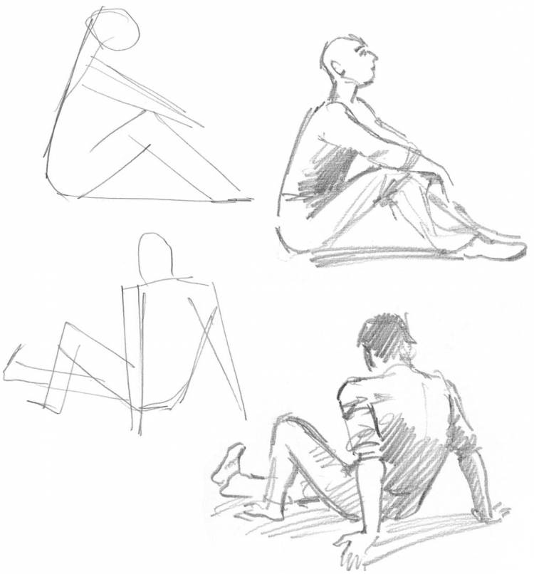 Сидящий человек рисунок поэтапно