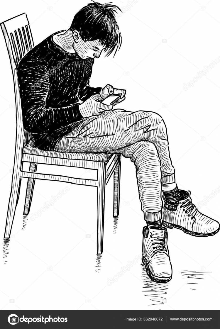 Человек сидящий на стуле рисунок карандашом