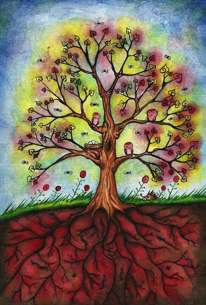 Дерево жизни рисунок цветными карандашами и красками