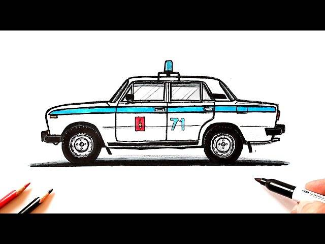 Как нарисовать Полицейскую машину Ваз