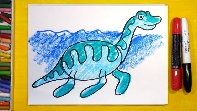 Как нарисовать Динозавра (ЭЛАСМОЗАВР)