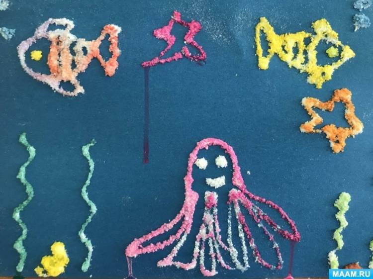 Конспект занятия по рисованию солью «Морские обитатели» для детей