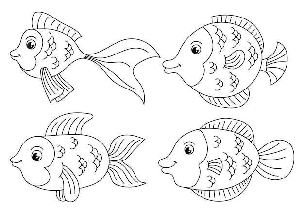 Очерченные мультяшные морские животные для рисования
