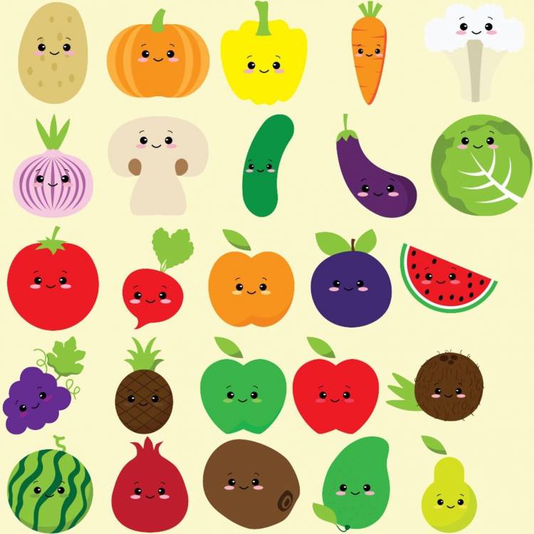 Милые рисунки фрукты и овощи