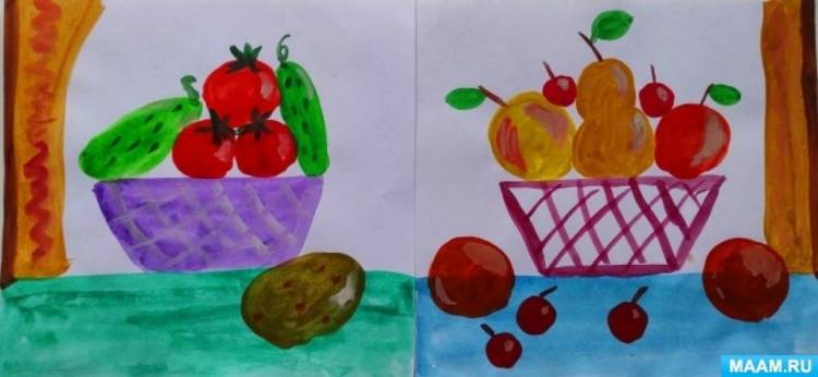 Мастер-класс по рисованию для детей дошкольного возраста «Натюрморт с овощами и фруктами» 