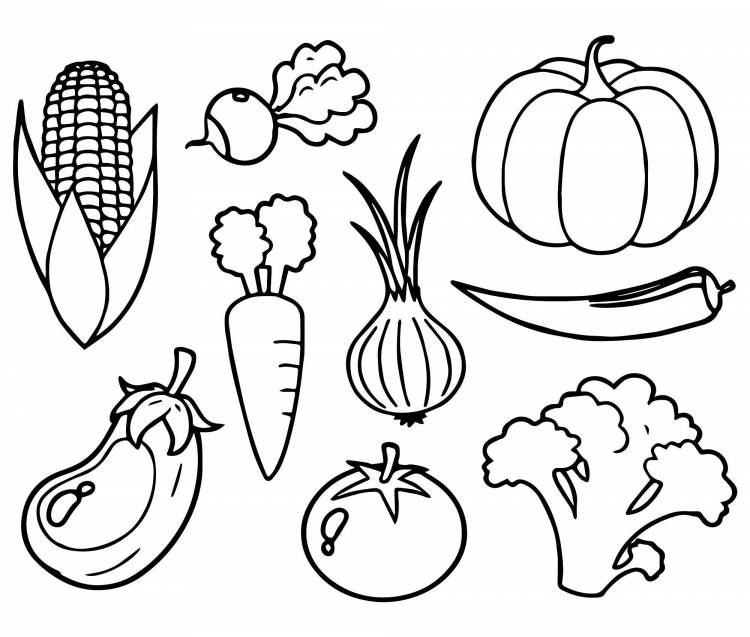 Рисунки овощей и фруктов для раскрашивания