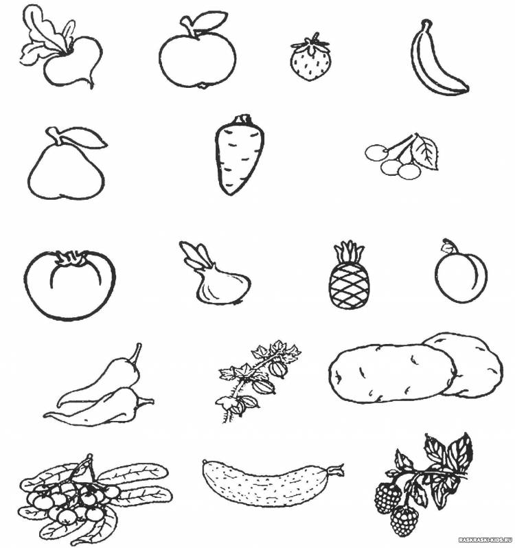Раскраска фрукты и овощи