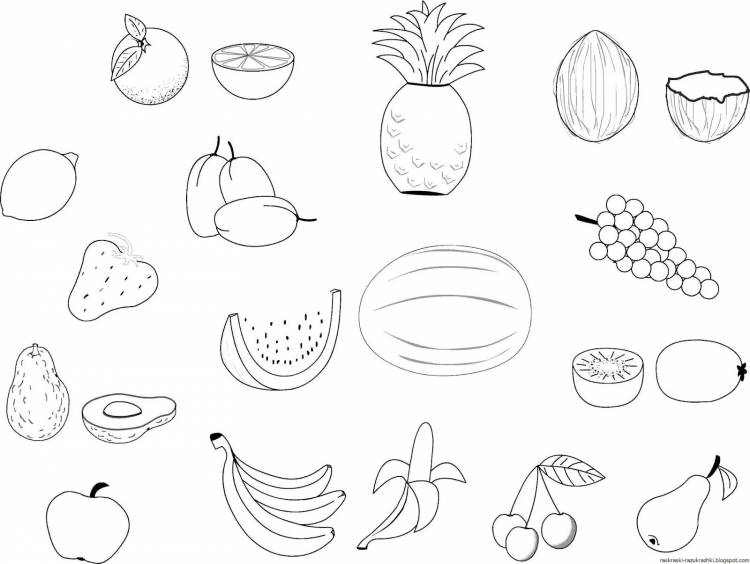 Раскраски Для девочек фрукты и овощи 