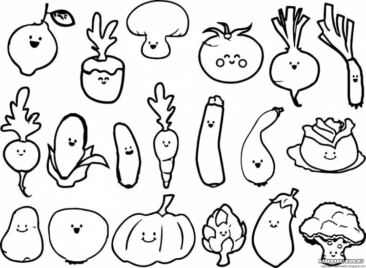 Овощи и фрукты полезные раскраска