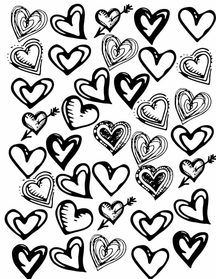 Рисунки черно белых сердечек