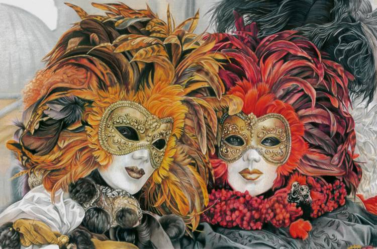 Рисунок цветными карандашами Венецианские маски