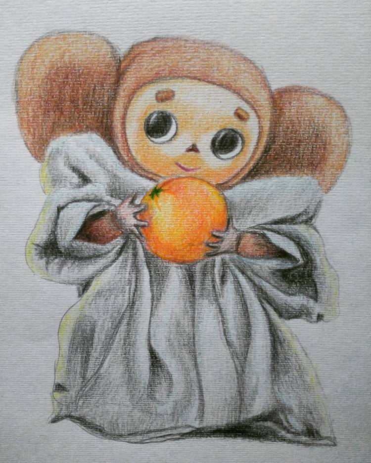Чебурашка рисунок карандашом с апельсином