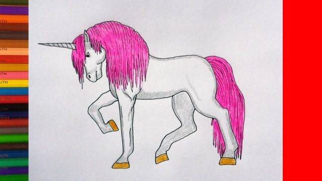 Рисунки карандашом Конь с розовой гривой 