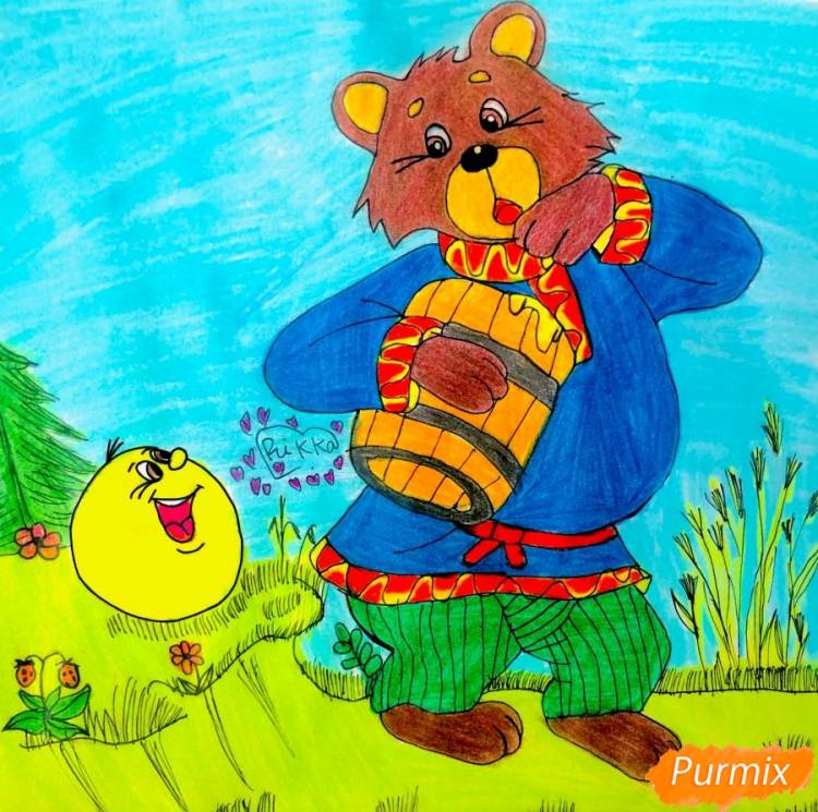Как нарисовать колобка и медведя из сказки поэтапно