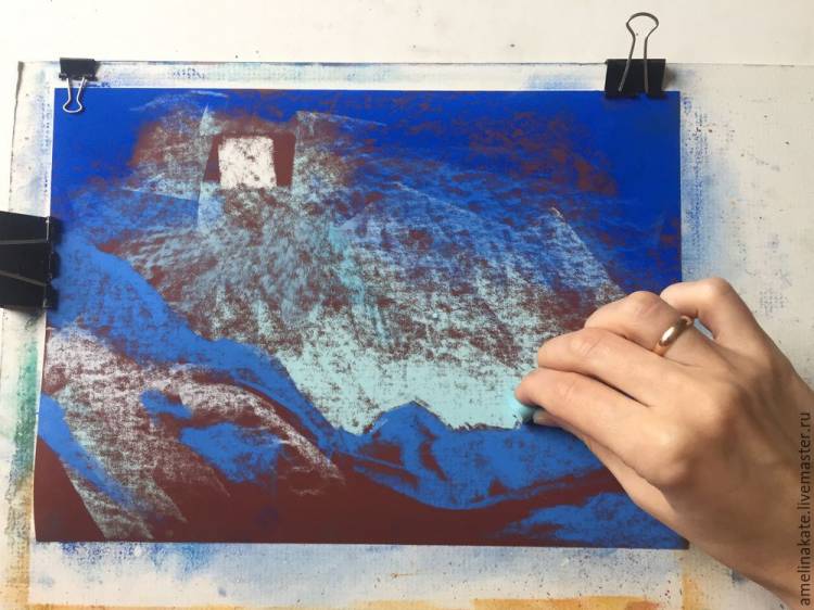 Рисуем горы сухой пастелью на наждачной бумаге