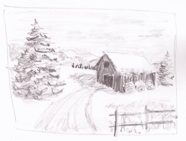 Рисунок зимний вечер пушкин карандашом