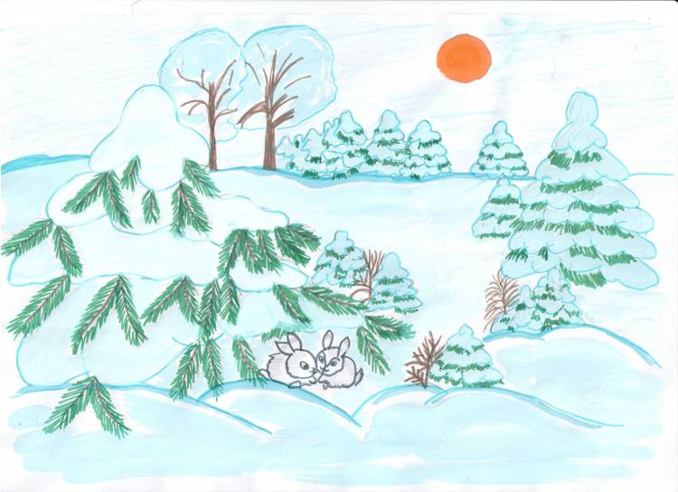 Детский рисунок зима карандашом