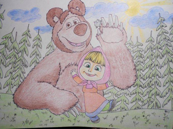 Картинки Маша и Медведь для срисовки карандашом