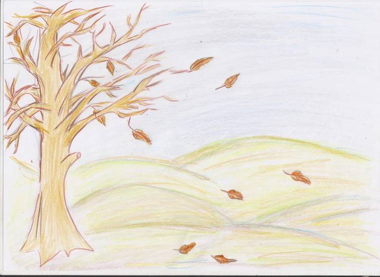 Рисунок осень цветными карандашами