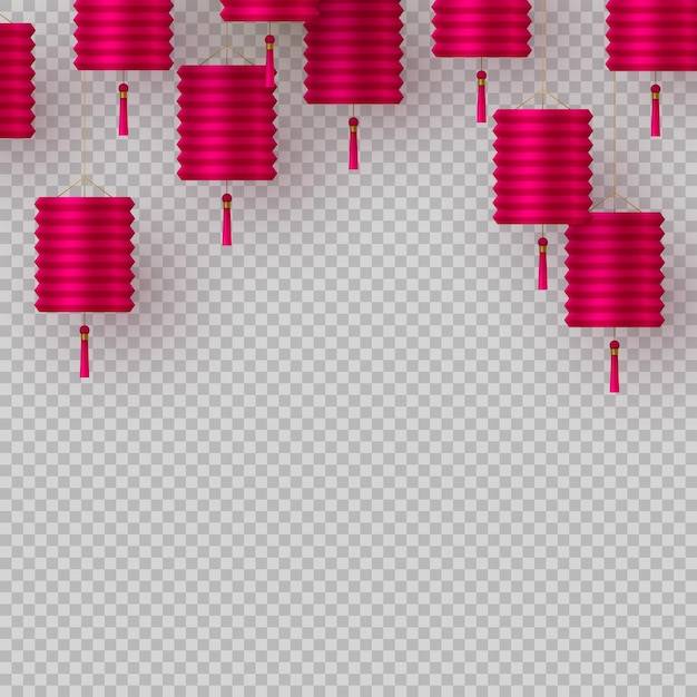 Китайские фонарики в розовом цвете, изолированные на прозрачном фоне