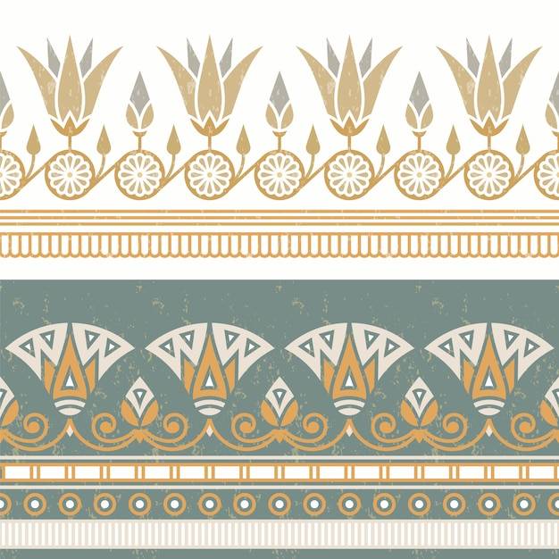 Бесшовный фон из египетского национального орнамента с белым цветком