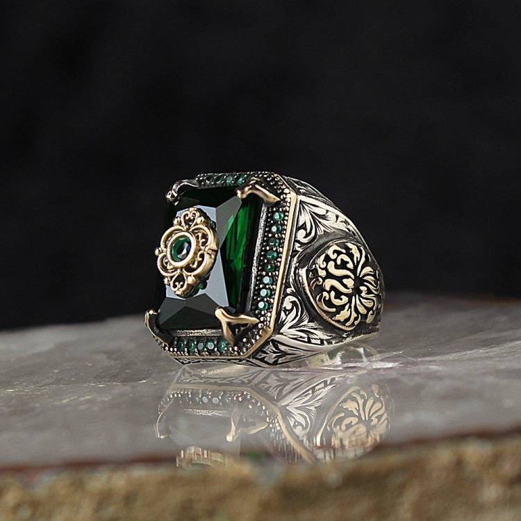 Винтажное мужское кольцо с зеленым цирконом, сделано в Турции, кельтское кольцо ручной работы