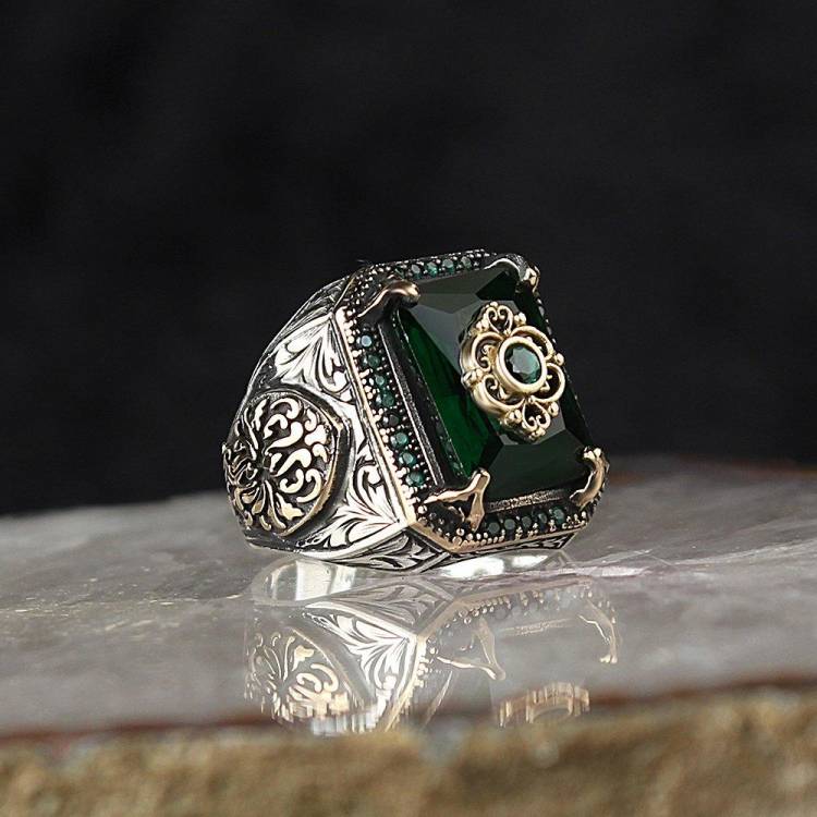 Винтажное мужское кольцо с зеленым цирконом, сделано в Турции, кельтское кольцо ручной работы