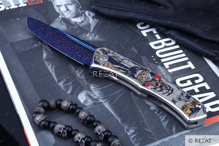 Коллекционный авторский складной нож ручной работы NL Knives Аурум Scarface с гравировкой Тони Монтана из к