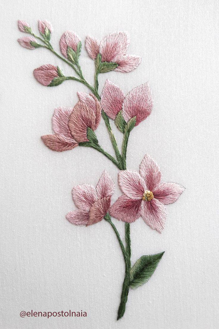 Вышивка гладью Розовые цветы embroidery needlework handmade