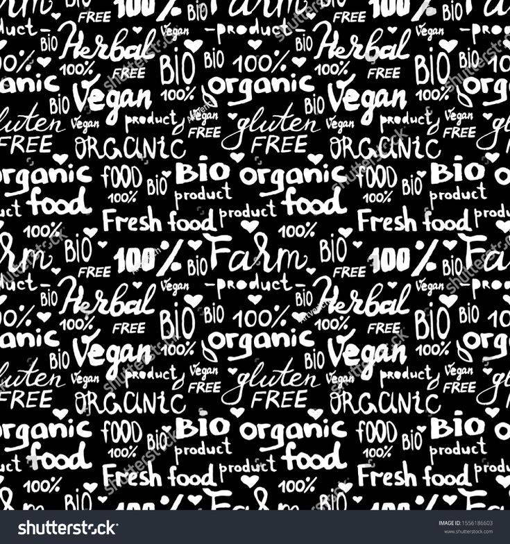 Seamless Pattern Lettering Healthy Food Natural
