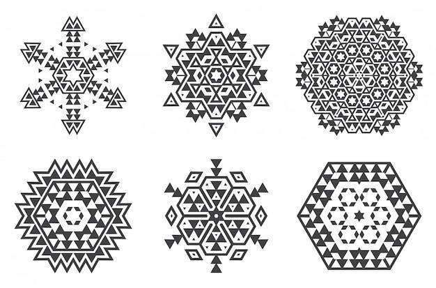 Израильская еврейская этническая фрактальная мандала-вектор выглядит как снежинка или ацтекский узор майя или цветок