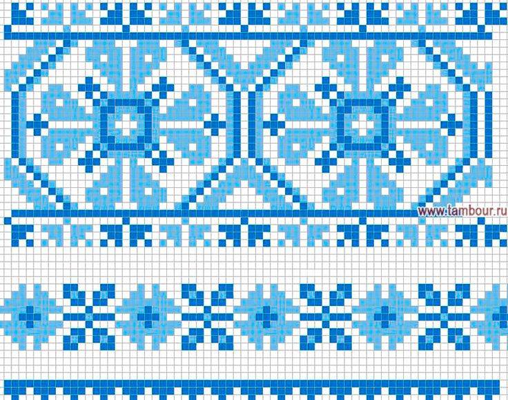 Схема вышивки орнамента для вышиванки сине