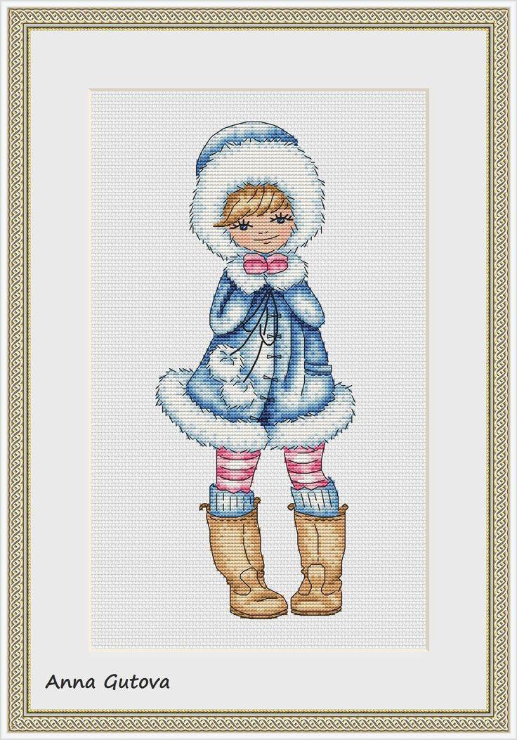 Winter Girl Modern Cross Stitch Pattern With a Cute Girl