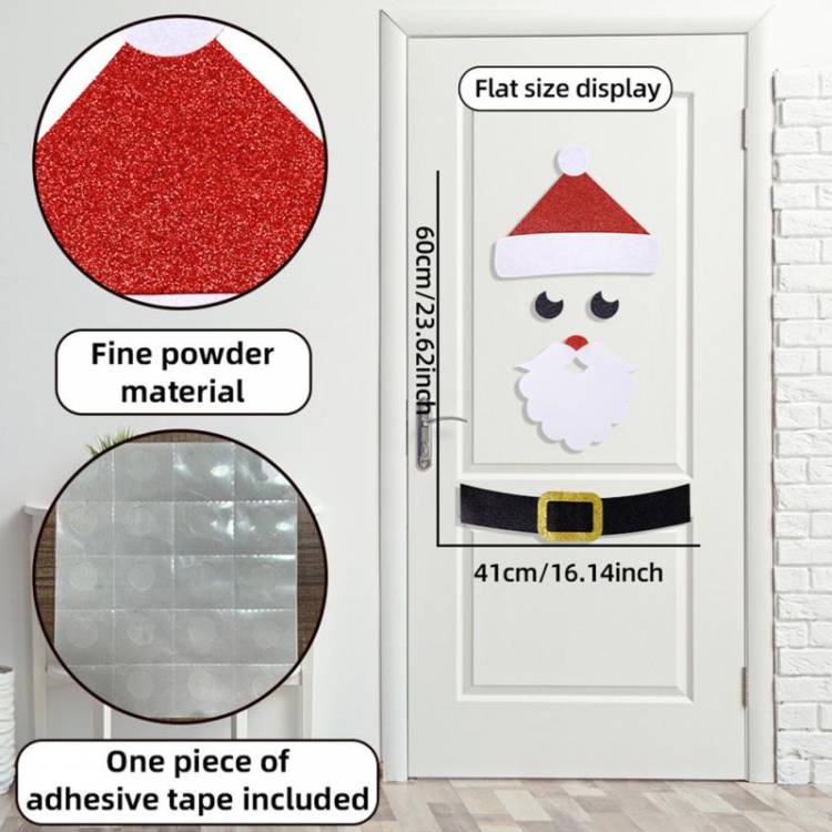 Рождественские наклейки на дверь с клеевой точкой, мультяшный Санта-Снеговик, узор, фетровые тканевые настенные наклейки для дома
