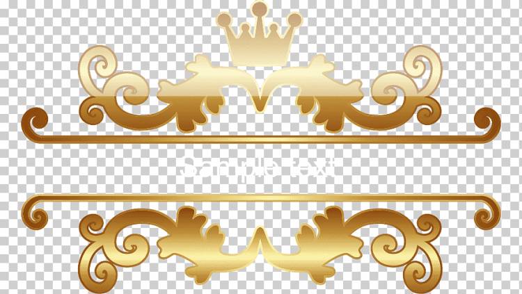 золотая рамка для текста, мотив корона Vecteur, золотой узор, текст, геометрический узор, золотая этикетка png
