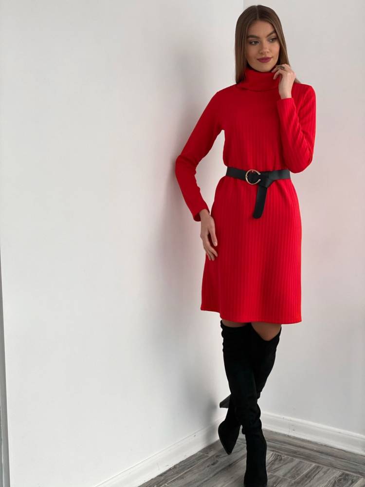 Платье-свитер с жаккардовым узором красное
