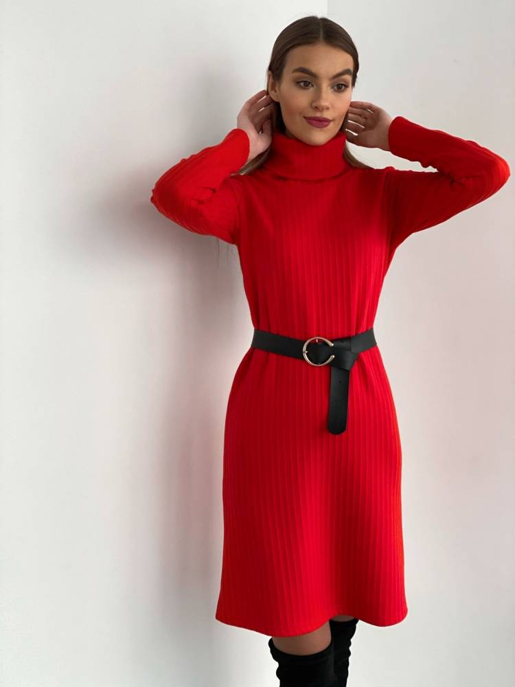 Платье-свитер с жаккардовым узором красное