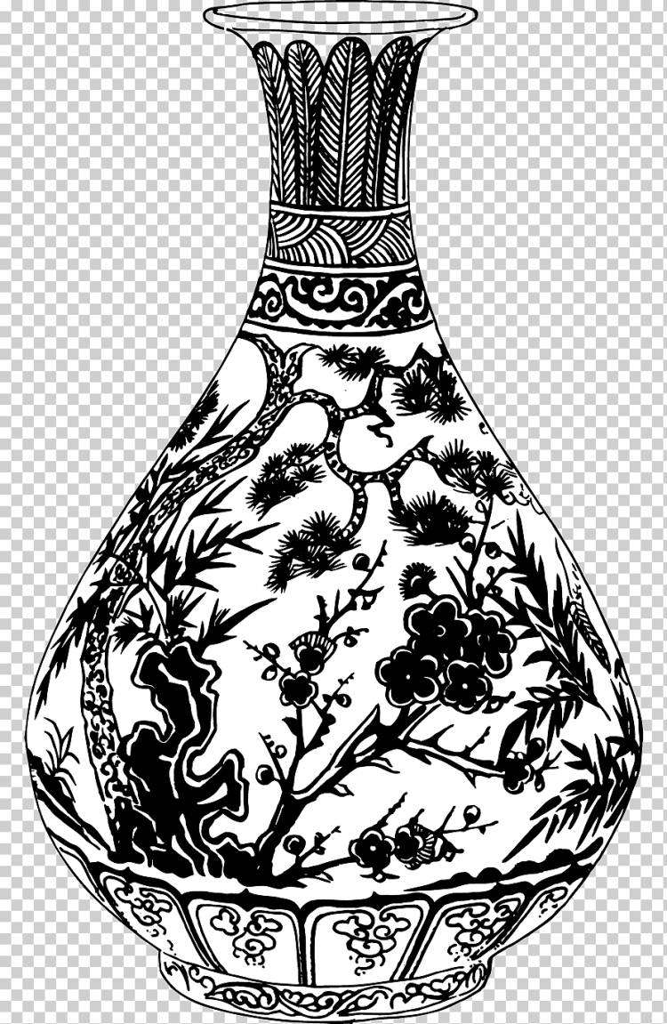 Керамическая керамика Синий и белый керамика, элементы узора вазы, ваза для цветов, монохромный, геометрический рисунок png