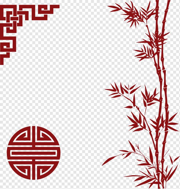 красное бамбуковое дерево, иллюстрация китайского орнамента, китайский Новый год декоративные элементы красный бамбук, лист, текст, китайский стиль png