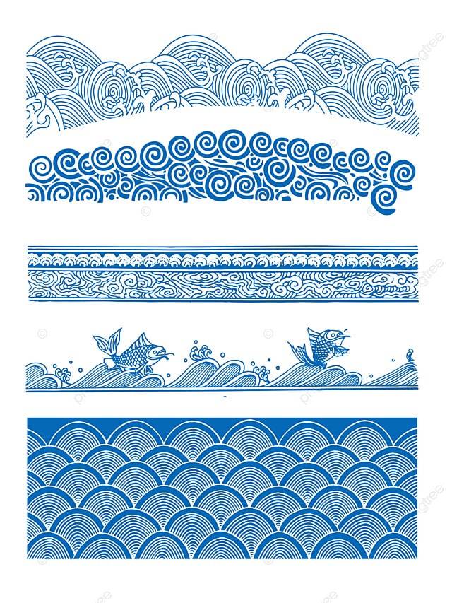 Китайский стиль голубая вода волна узор линия капля воды нижняя граница декоративный фон PNG , китайский стиль, тушь, орнамент PNG картинки и пнг PSD рисунок для бесплатной загрузки