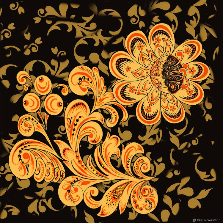 Клипарты хохломские узоры Цветы роспись хохлома Русский стиль