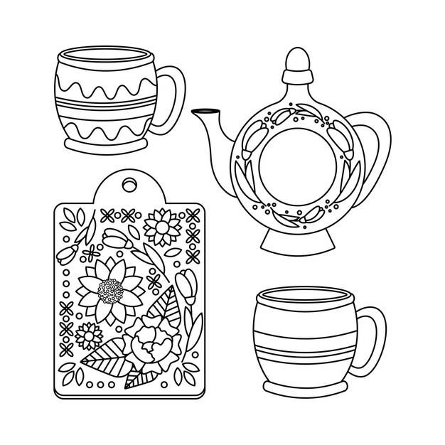 Набор посуды с растительным орнаментом кувшинная чашка кухонная разделочная доска украинская символика
