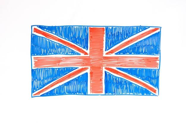 Британский флаг, нарисованный маркерами на доске школа изучения английского языка